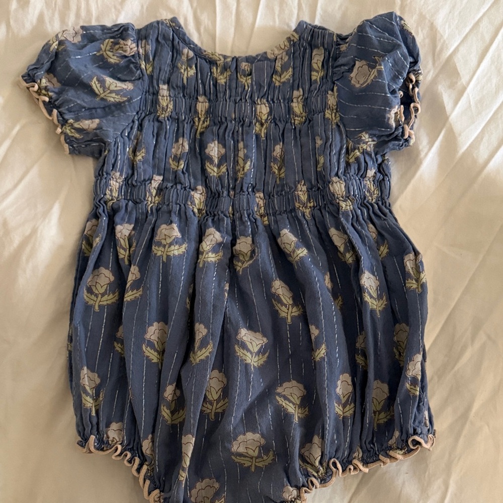 Pink Chicken Blue Floral Romper